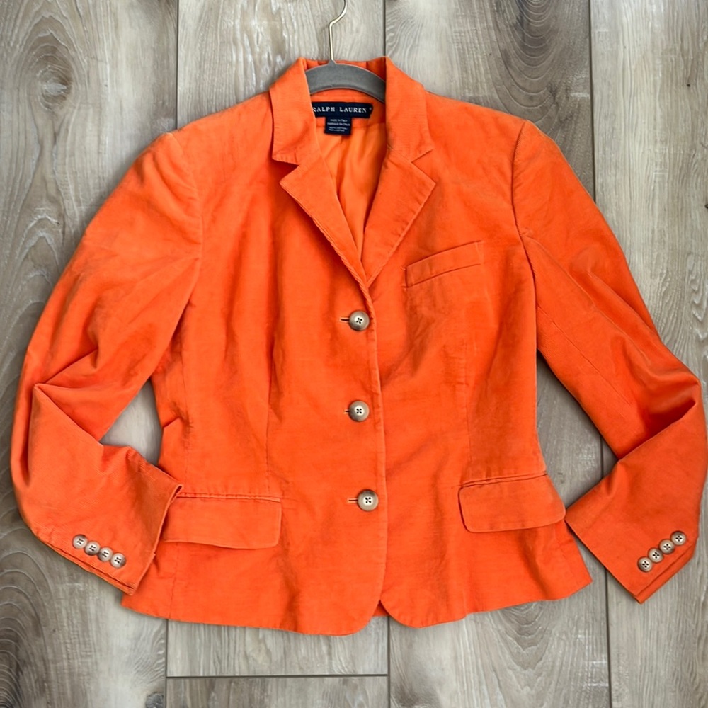 Ralph Lauren Women's Corduroy Blazer Jacket Orange Size 8 Italy